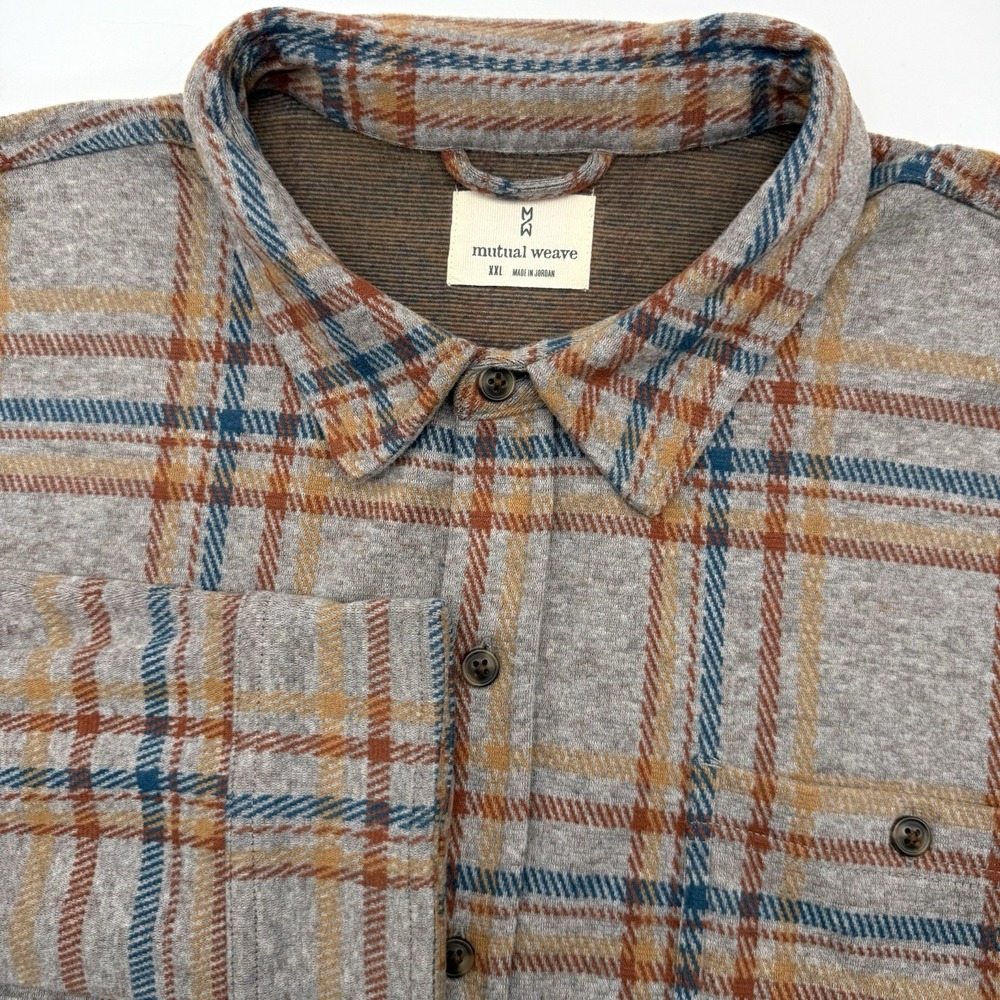 Mutual‎ Weave Shirt Mens XXL Gray Plaid Knit Button Up Long Sleeve Flannel Style